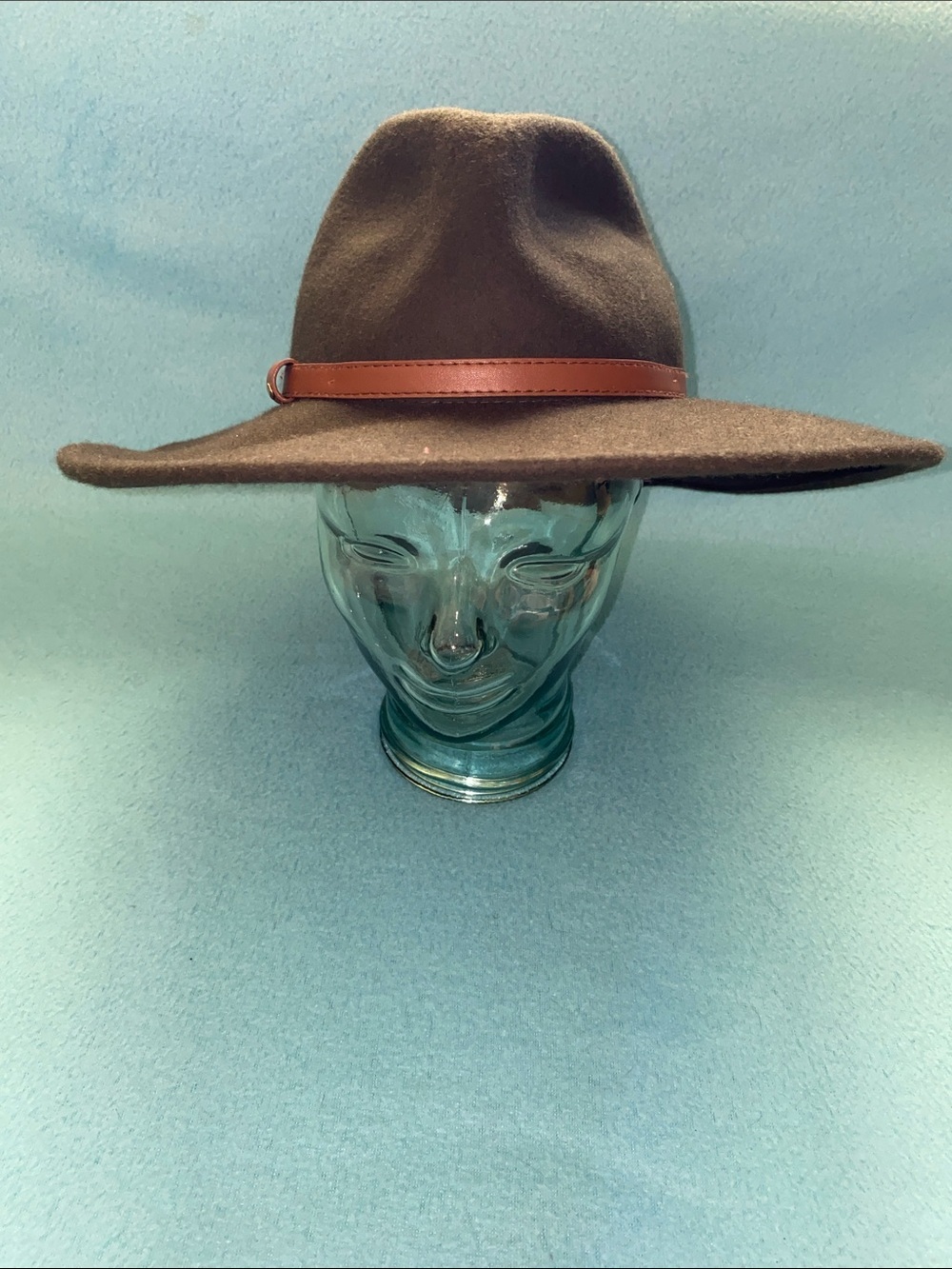 FOREVER 21 Fedora wide brim felt olive green brown faux leather band size OSFA